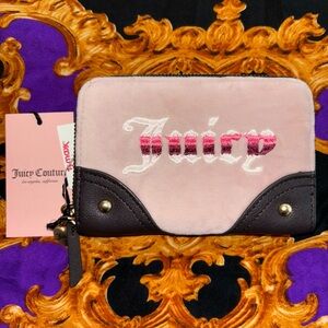 Juicy Couture Retro Vibe Double Medium Zip Around Pink & Brown Wallet